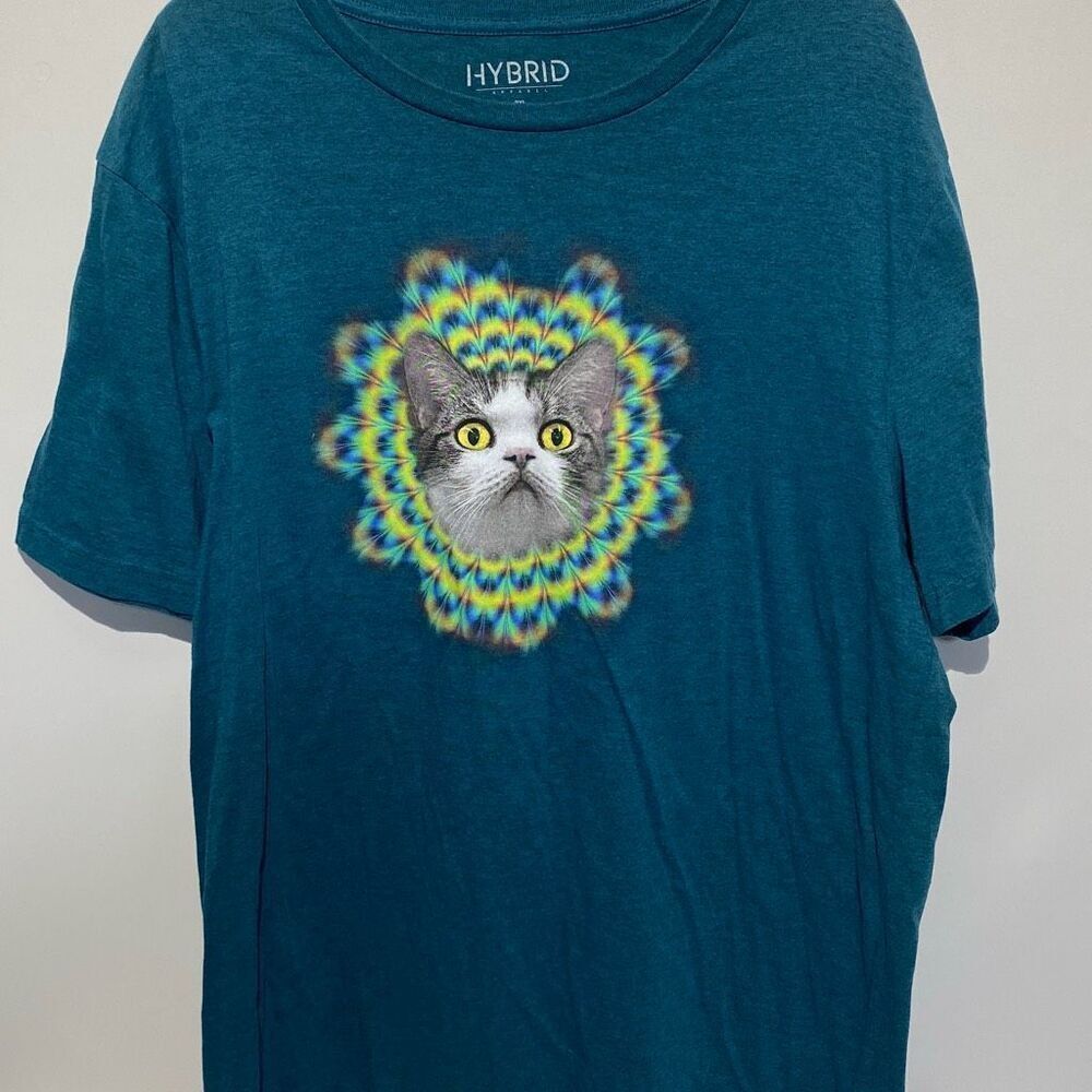 Hybrid Apparel Women's Multicolor Psychedelic Cat Graphic T-Shirt Size 2XL